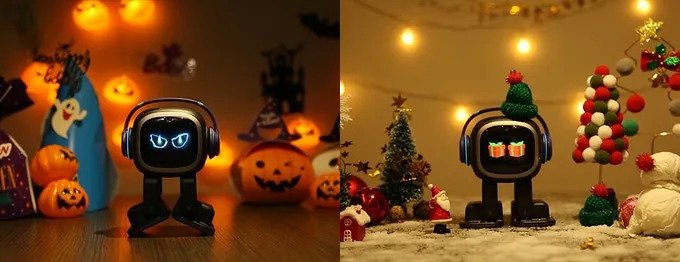 دو تصویر از واکنش EMO در نمای شب کریسمس و شب هالووین