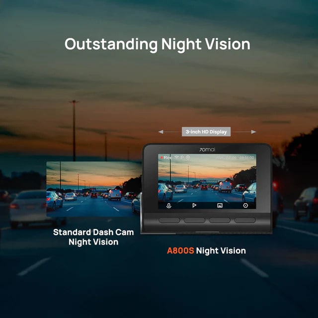 تصویر دید در شب دوربین خودرو دو دوربین مدل 70Mai Dash Cam A800S+Rear Cam Set